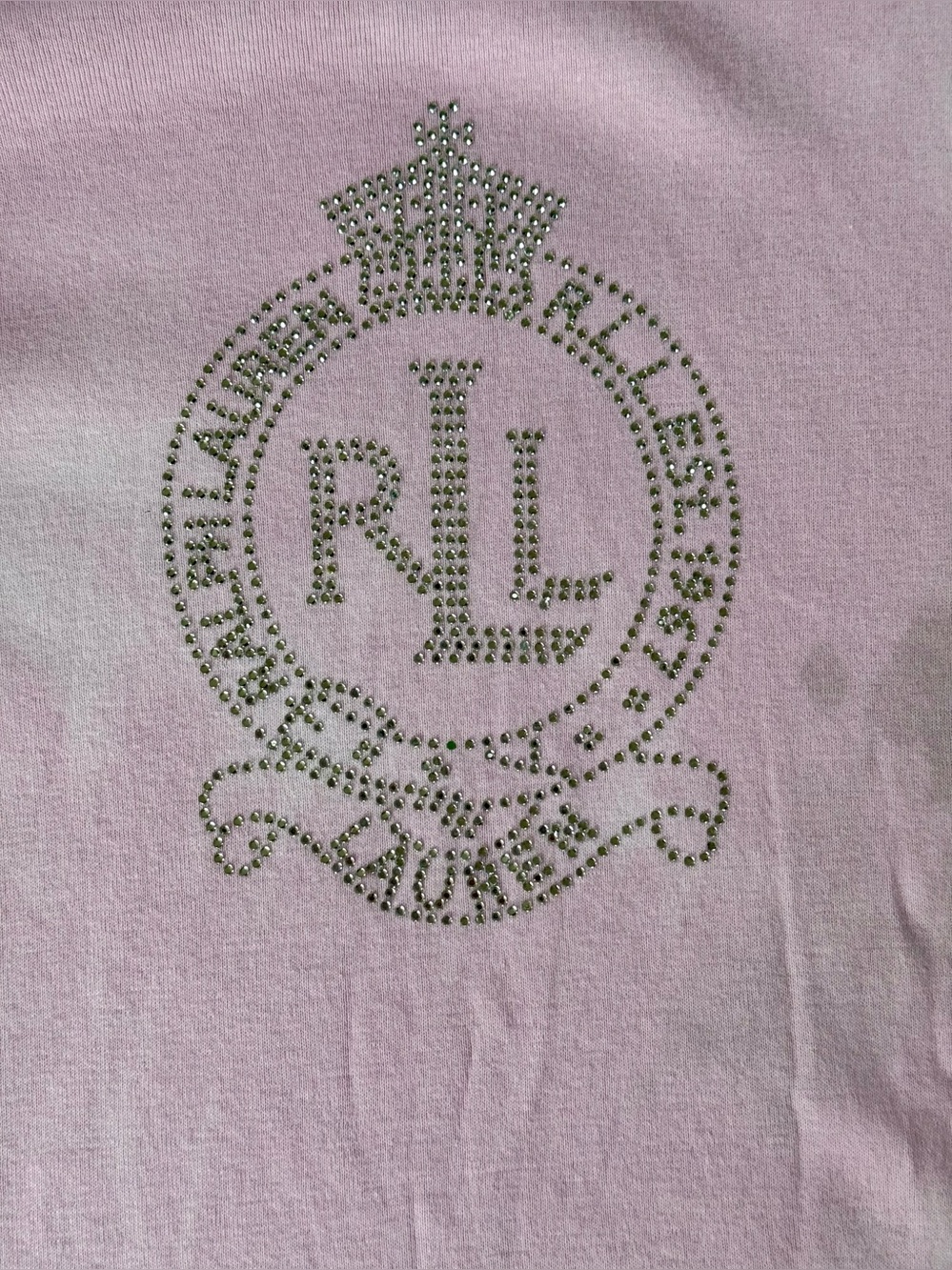 Ralph Lauren Pink Rhinestone Crest light Tai Dai Short Sleeve Tee, PL, cotton